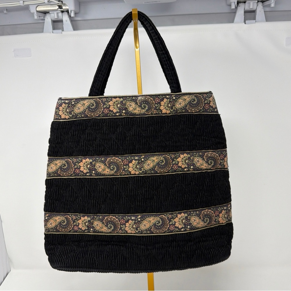 Vera Bradley Vintage Corduroy Tote Bag Black Paisley Trim Retired 100% Cotton